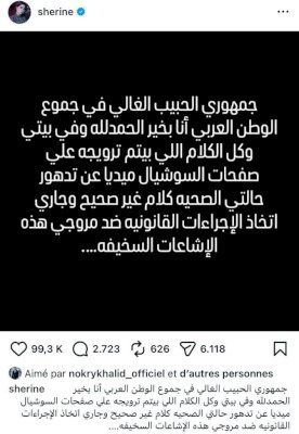 إشاعات صحية عن شيرين.. والفنانة ترد وتتوعد بالملاحقة القانونية (صورة)